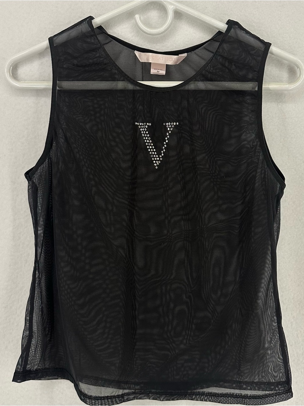 Victoria’s Secret Sheer Mesh Sleeveless Tank Top Rhinestone Women’s Medium Black